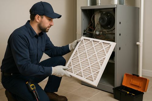 furnace repair technician with filter